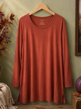 CJ Banks 1X Rust Rayon Blend Long Sleeve Tunic Top 24" PTP 33" Length